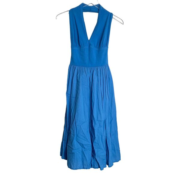 luna luz Dresses & Skirts - Luna Luz Vintage Lagenlook Halter Fit Flare Flowy Dress Size M Blue 90s Y2K